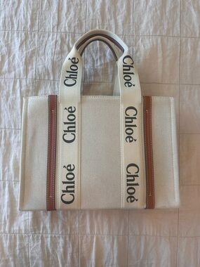 Ivory Canvas Tote with Contrast Leather Trim